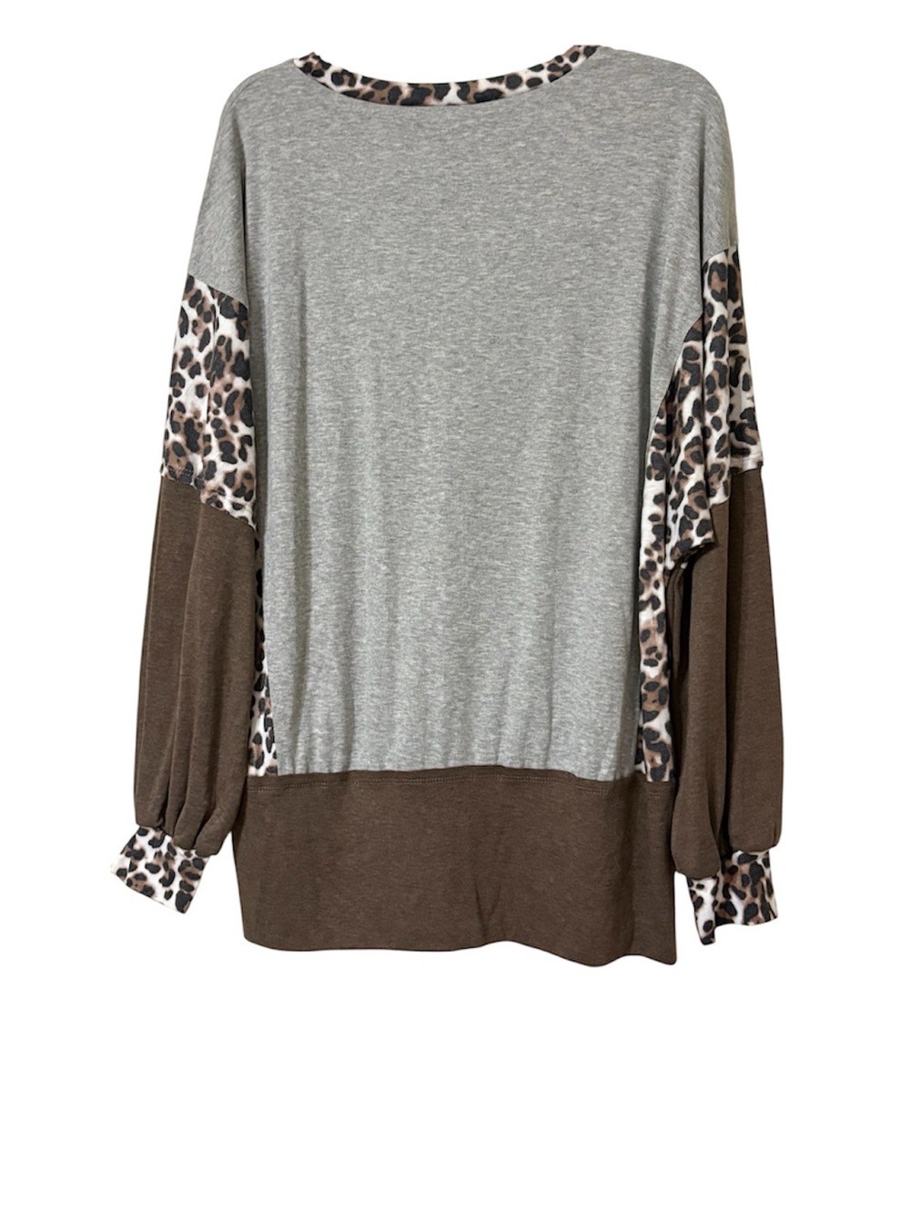 Cozy Leopard Trim Long Sleeve Pullover - Picture 4 of 4